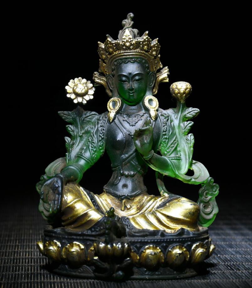 Archaize Coloured glaze Green tara Buddha crafts statue