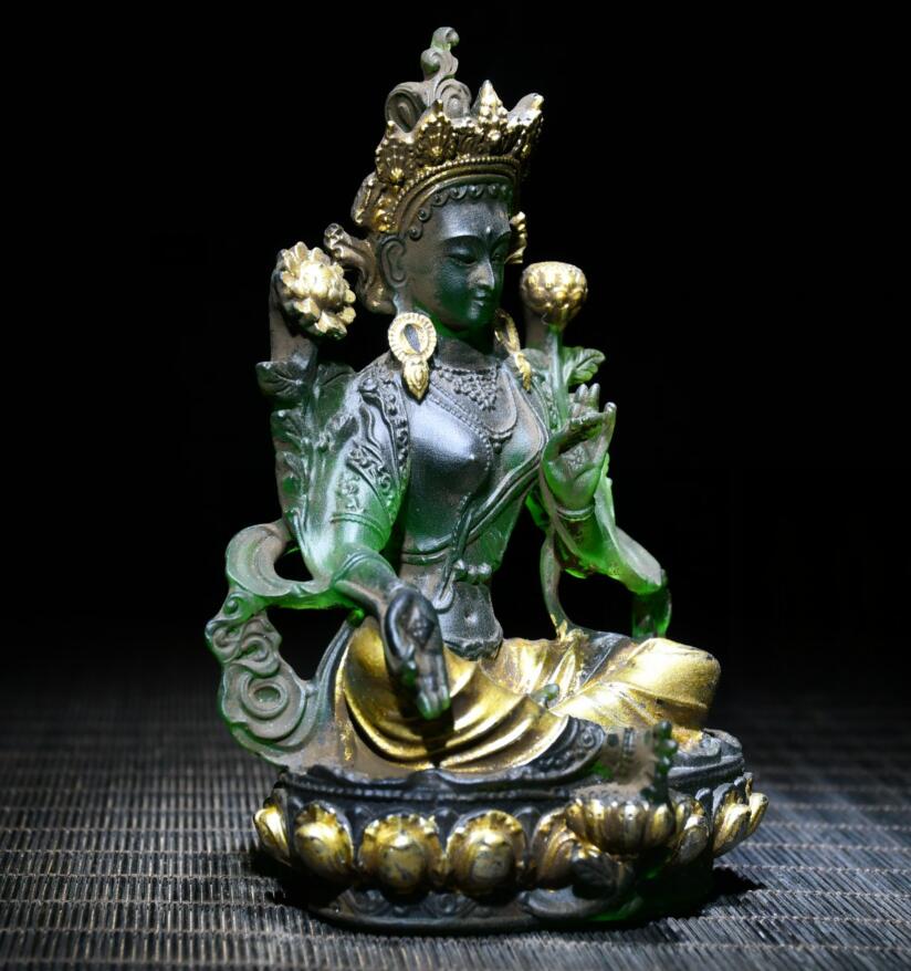 Archaize Coloured glaze Green tara Buddha crafts statue