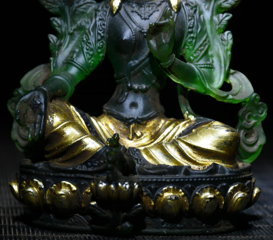 Archaize Coloured glaze Green tara Buddha crafts statue