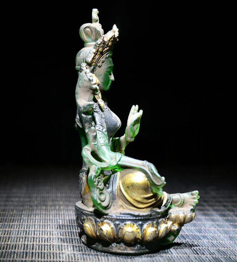 Archaize Coloured glaze Green tara Buddha crafts statue