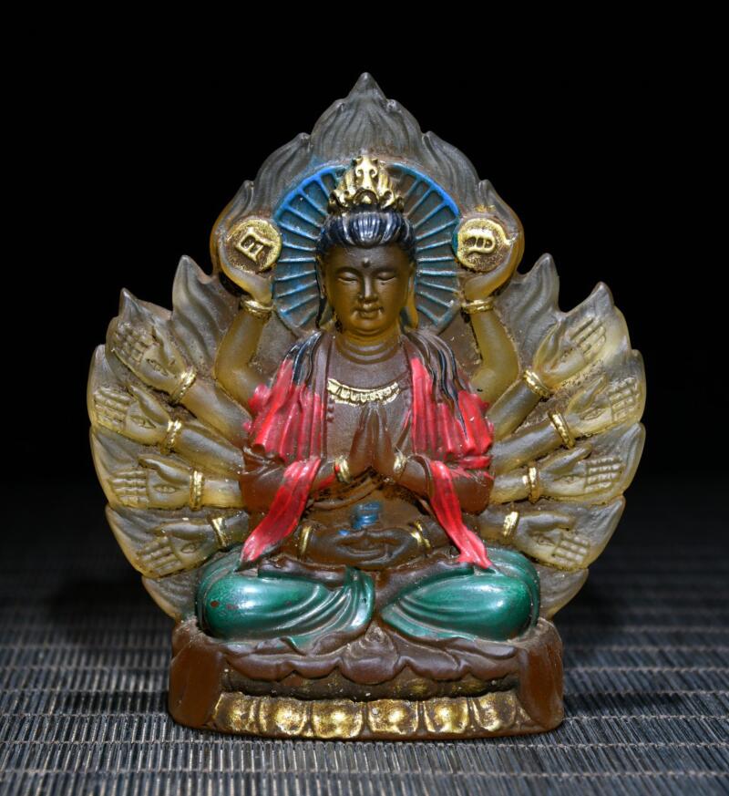 Archaize Coloured glaze thousand hand Guanyin Buddha crafts statue