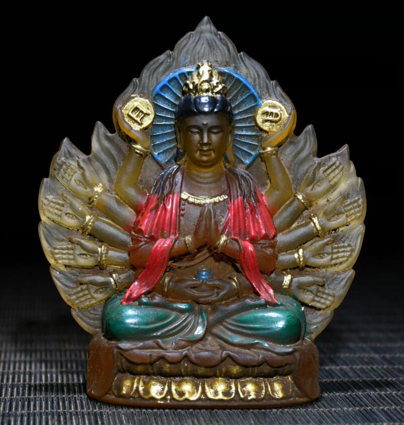 Archaize Coloured glaze thousand hand Guanyin Buddha crafts statue