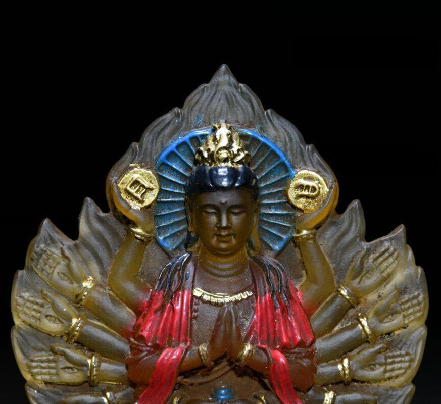 Archaize Coloured glaze thousand hand Guanyin Buddha crafts statue