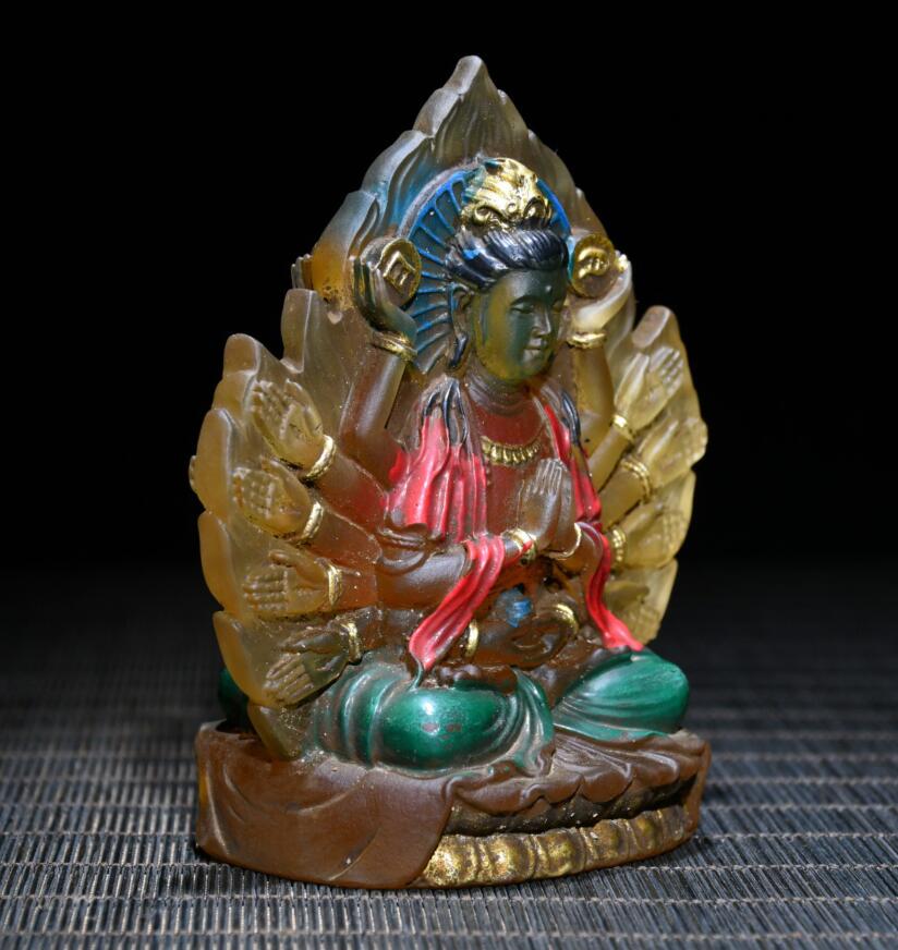 Archaize Coloured glaze thousand hand Guanyin Buddha crafts statue