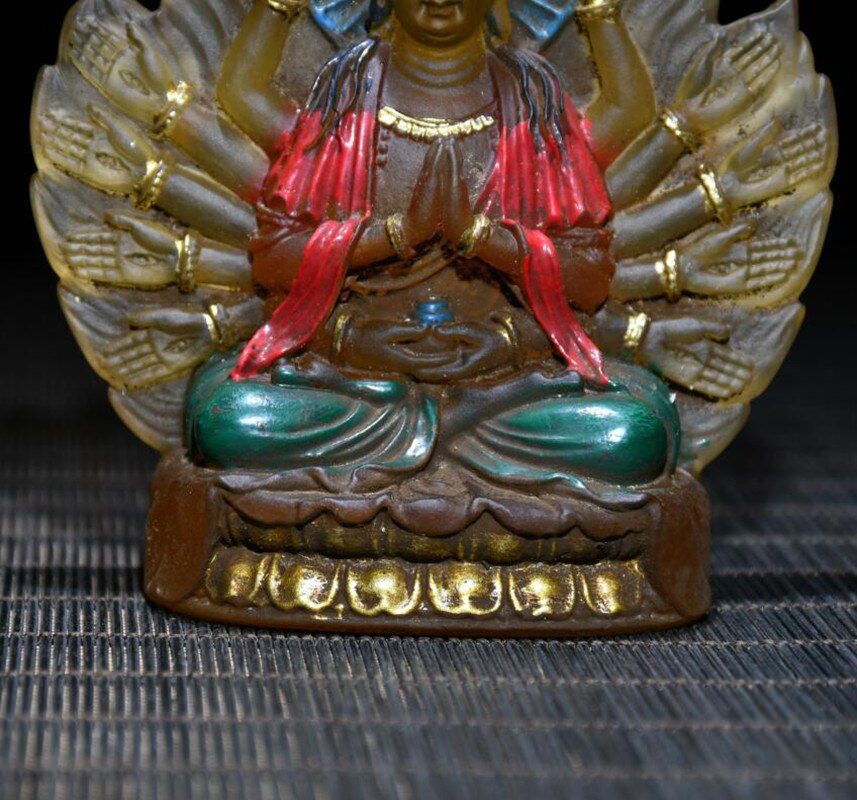 Archaize Coloured glaze thousand hand Guanyin Buddha crafts statue