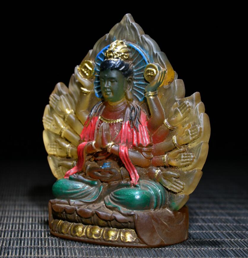 Archaize Coloured glaze thousand hand Guanyin Buddha crafts statue