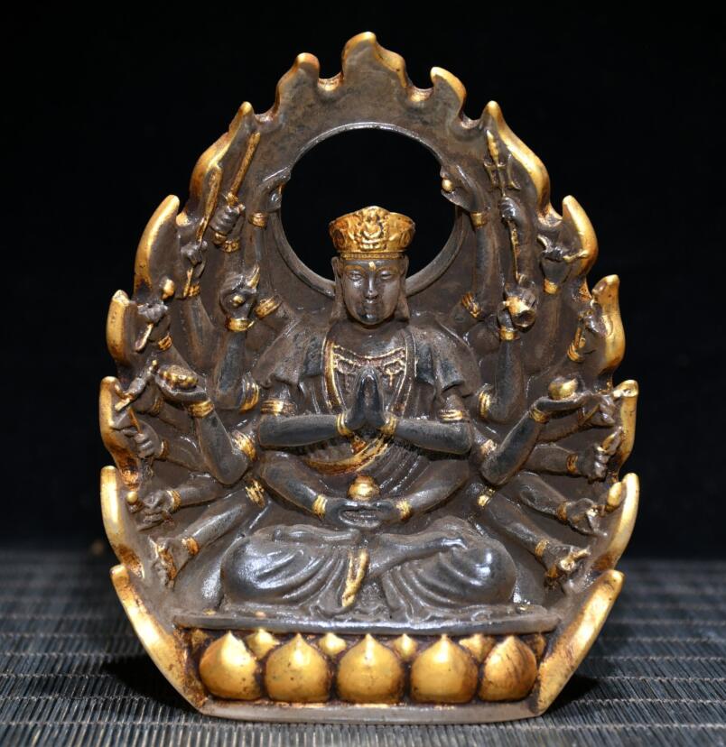 Archaize Coloured glaze thousand hand Guanyin Buddha crafts statue