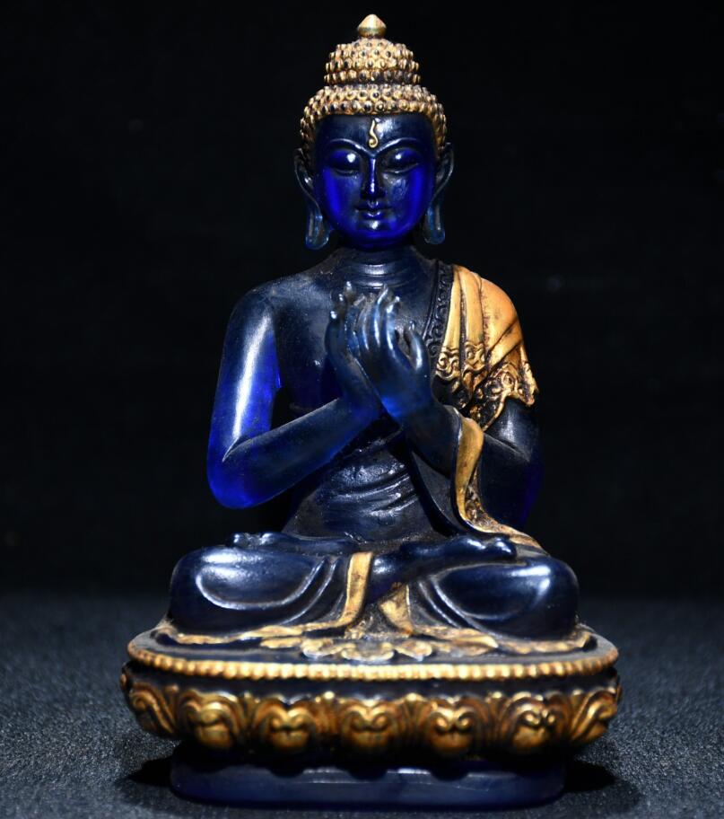 Archaize Coloured glaze Sakyamuni Buddha crafts statue