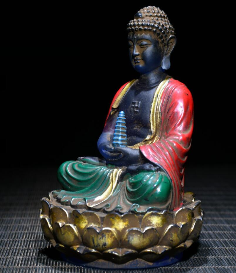 Archaize Coloured glaze Tathagata Buddha crafts statue