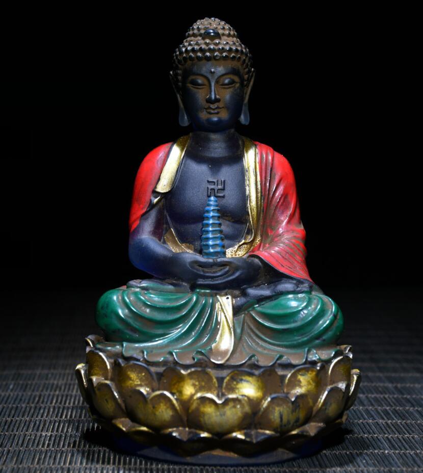 Archaize Coloured glaze Tathagata Buddha crafts statue