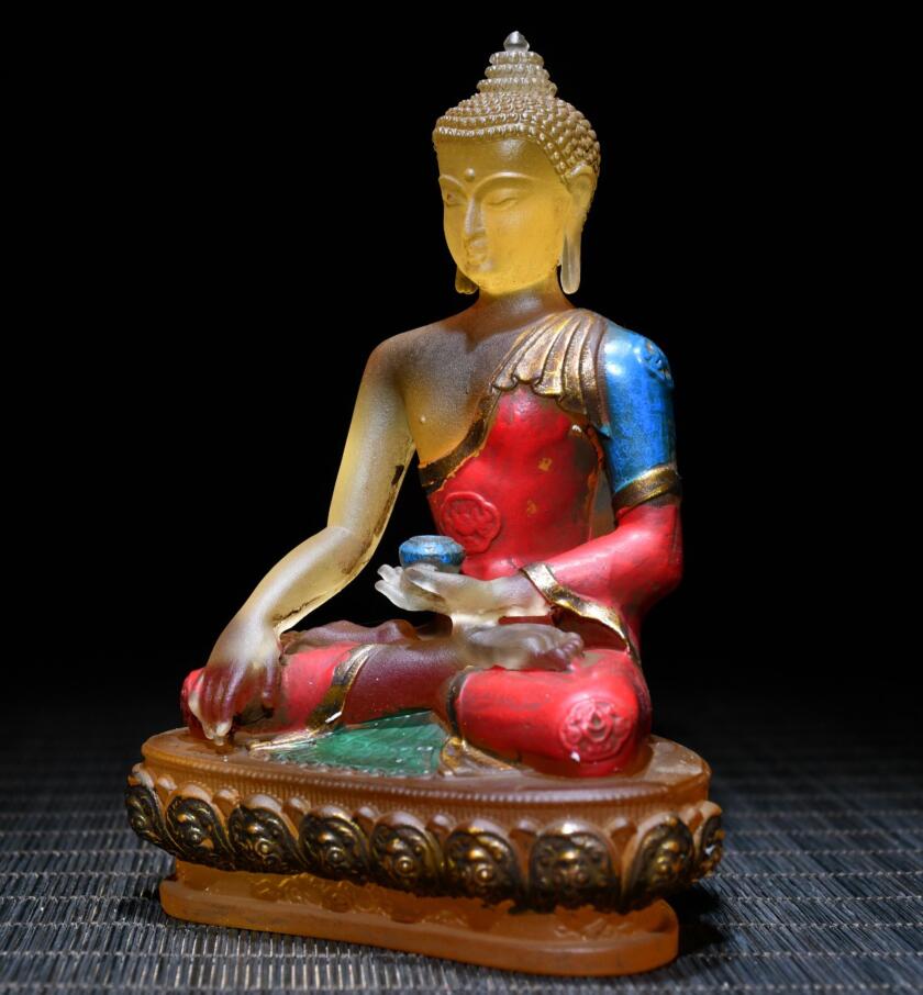 Archaize Coloured glaze Sakyamuni Buddha crafts statue