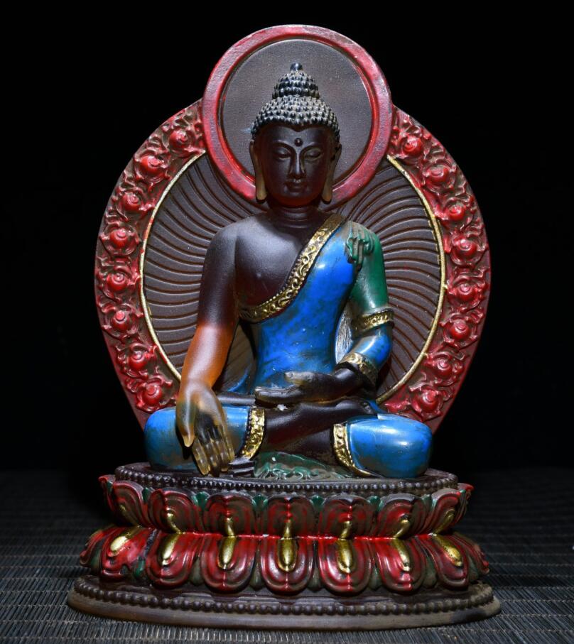 Archaize Coloured glaze Sakyamuni Buddha crafts statue