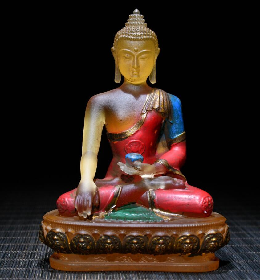 Archaize Coloured glaze Sakyamuni Buddha crafts statue