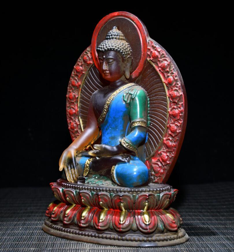 Archaize Coloured glaze Sakyamuni Buddha crafts statue