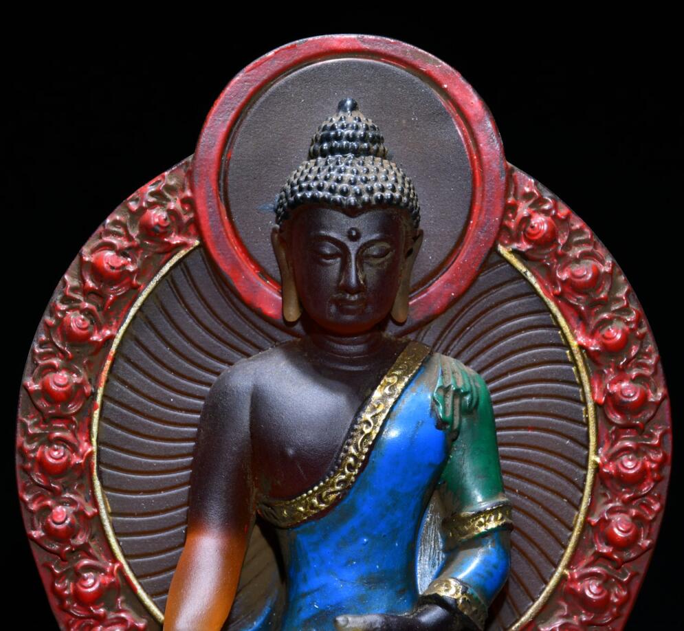 Archaize Coloured glaze Sakyamuni Buddha crafts statue