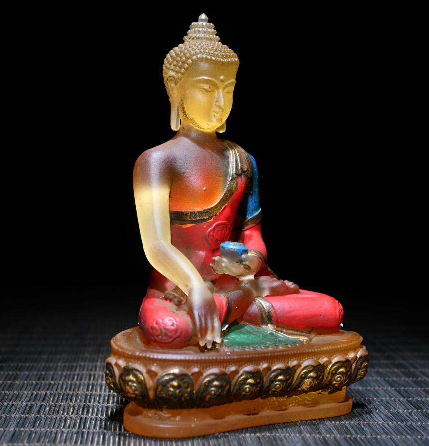 Archaize Coloured glaze Sakyamuni Buddha crafts statue