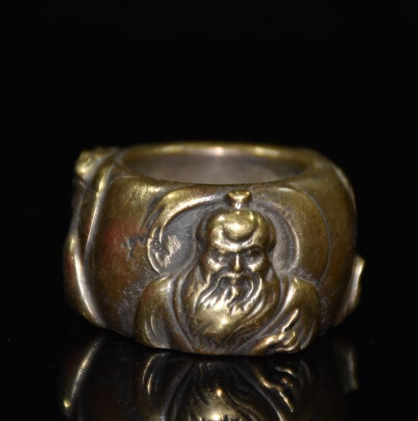 China brass archaize Buddha head Ring crafts statue