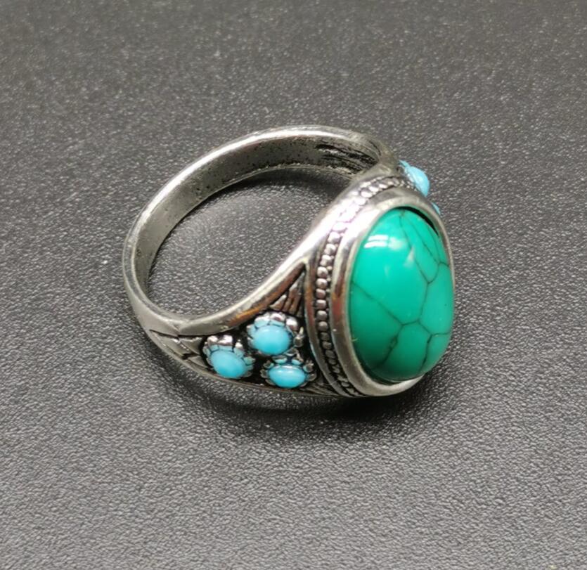 China White copper inlay imitation turquoise ring