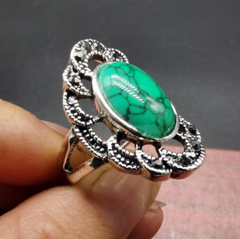 China White copper inlay imitation turquoise ring