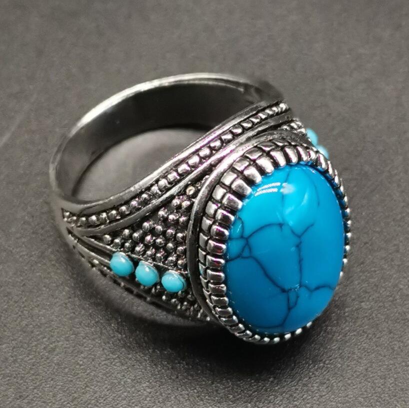 China White copper inlay imitation turquoise ring