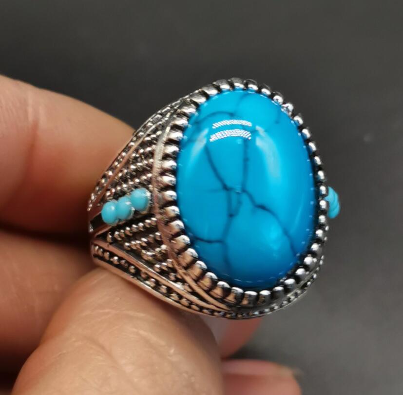 China White copper inlay imitation turquoise ring