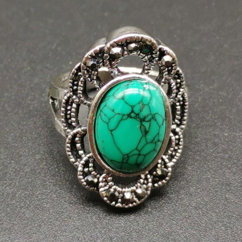 China White copper inlay imitation turquoise ring