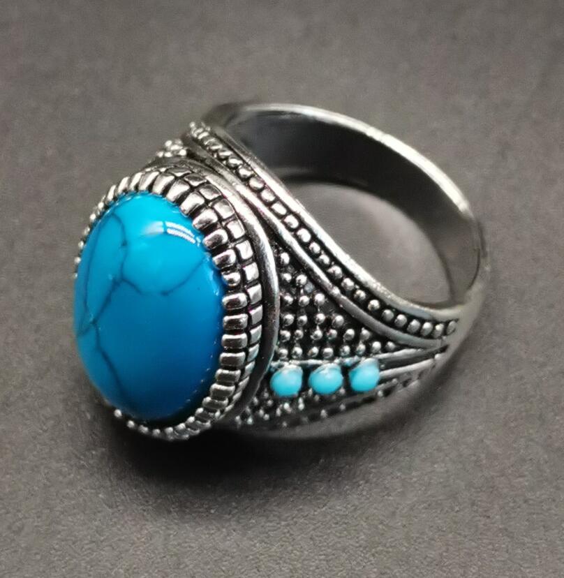 China White copper inlay imitation turquoise ring