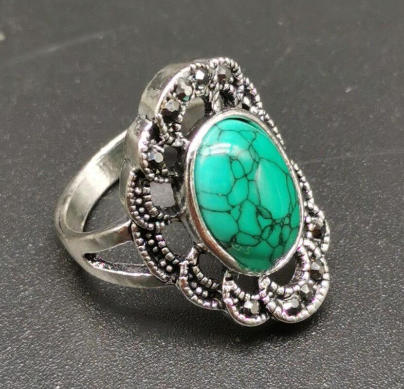 China White copper inlay imitation turquoise ring