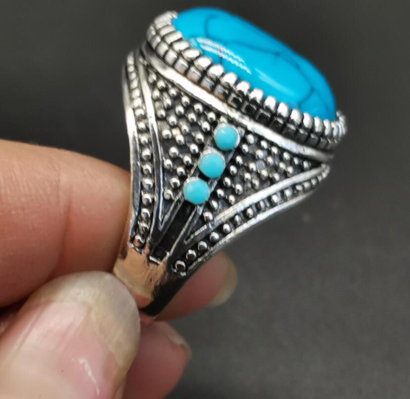 China White copper inlay imitation turquoise ring