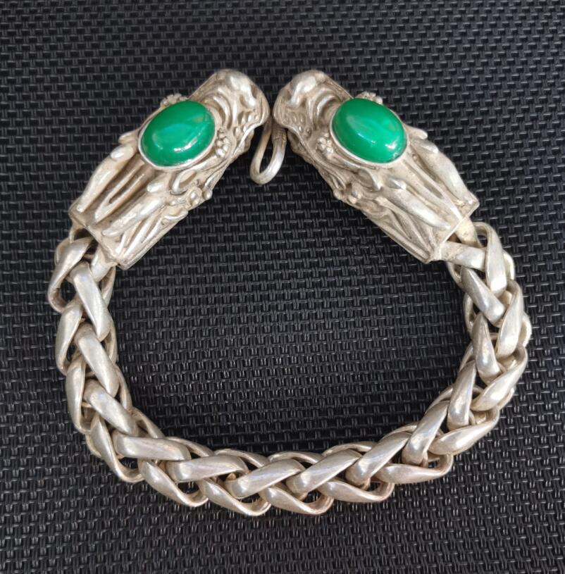 China White copper inlay imitation gem double dragon head Bracelet