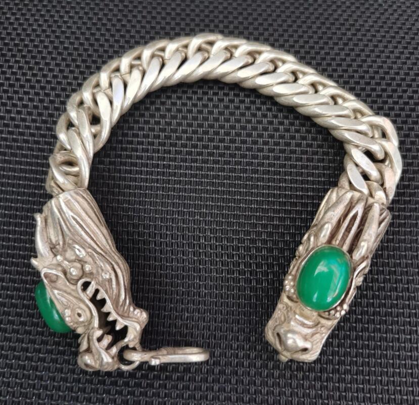 China White copper inlay imitation gem double dragon head Bracelet