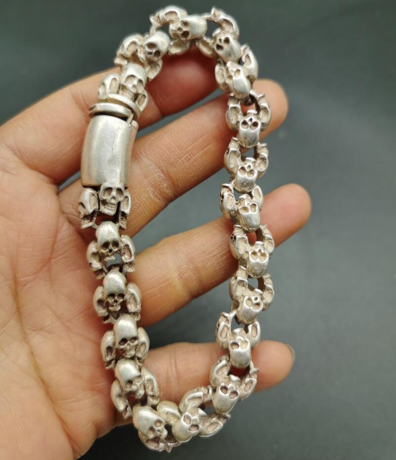 China archaize White copper skeleton head Bracelet