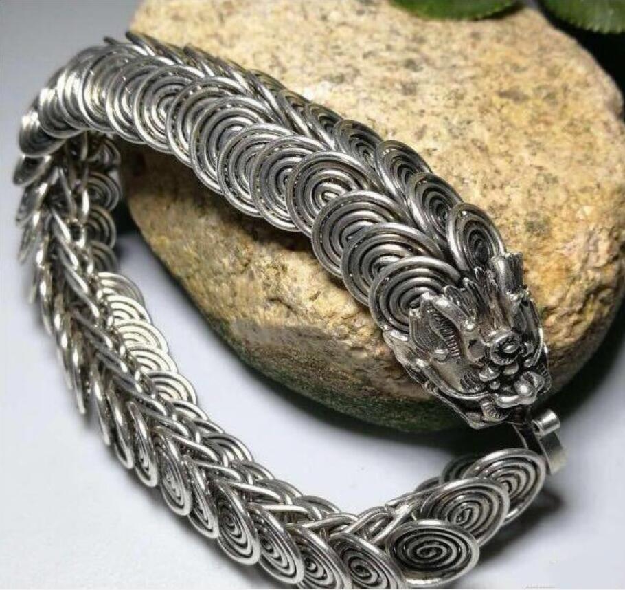 China archaize White copper dragon Bracelet