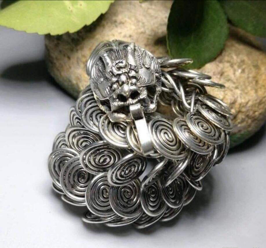 China archaize White copper dragon Bracelet