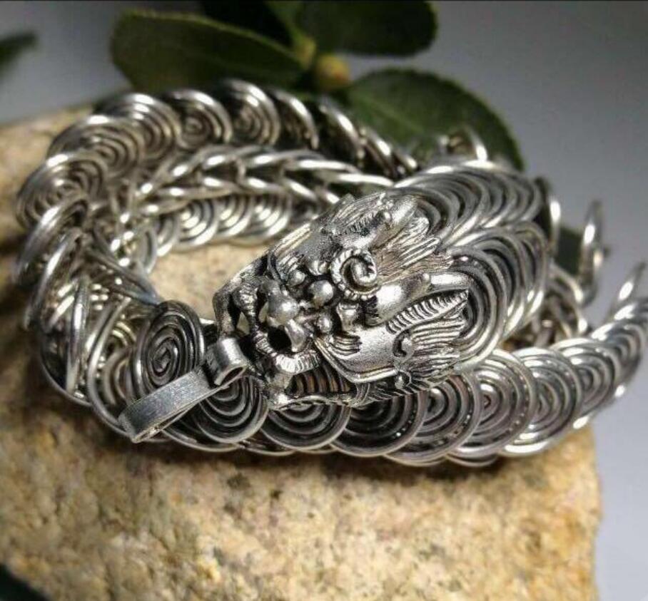 China archaize White copper dragon Bracelet