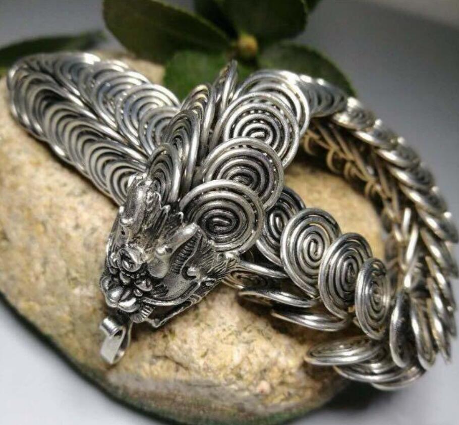 China archaize White copper dragon Bracelet