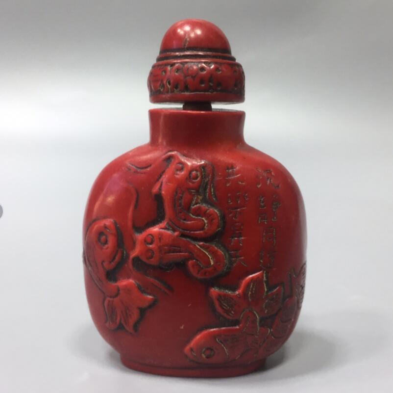 Chinese imitation red coral snuff bottle small crafts statue