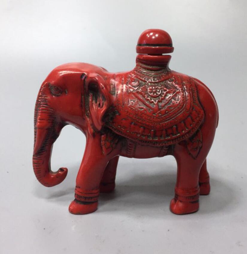 Chinese imitation red coral elephant snuff bottle crafts statue