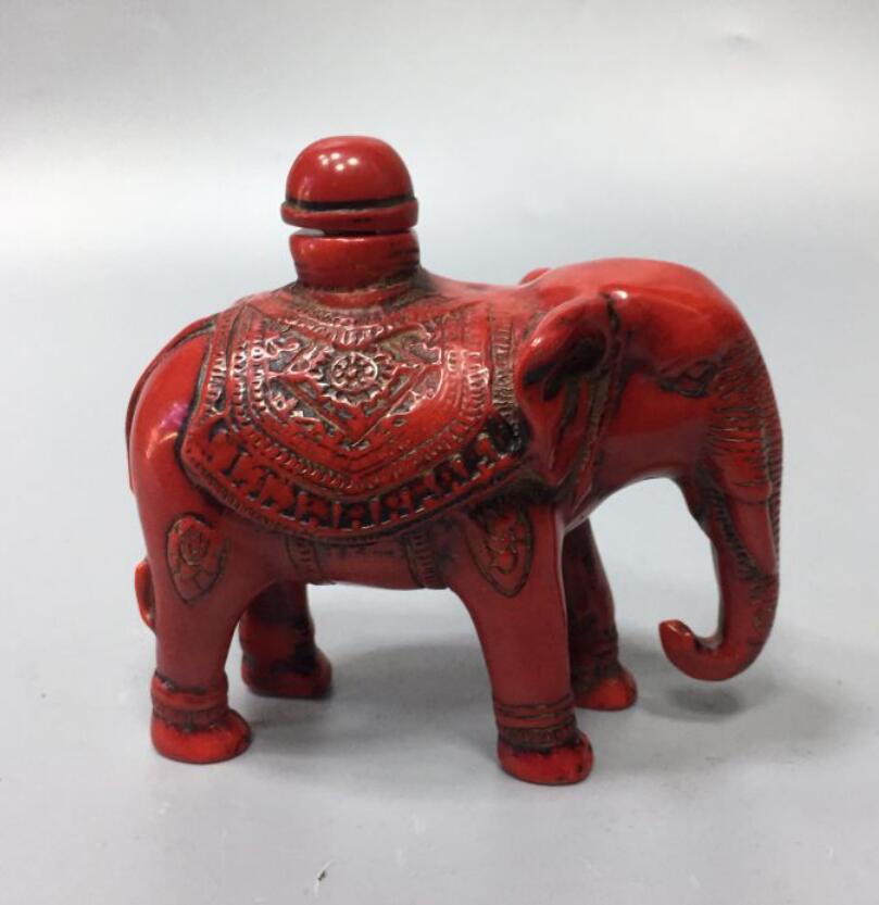 Chinese imitation red coral elephant snuff bottle crafts statue