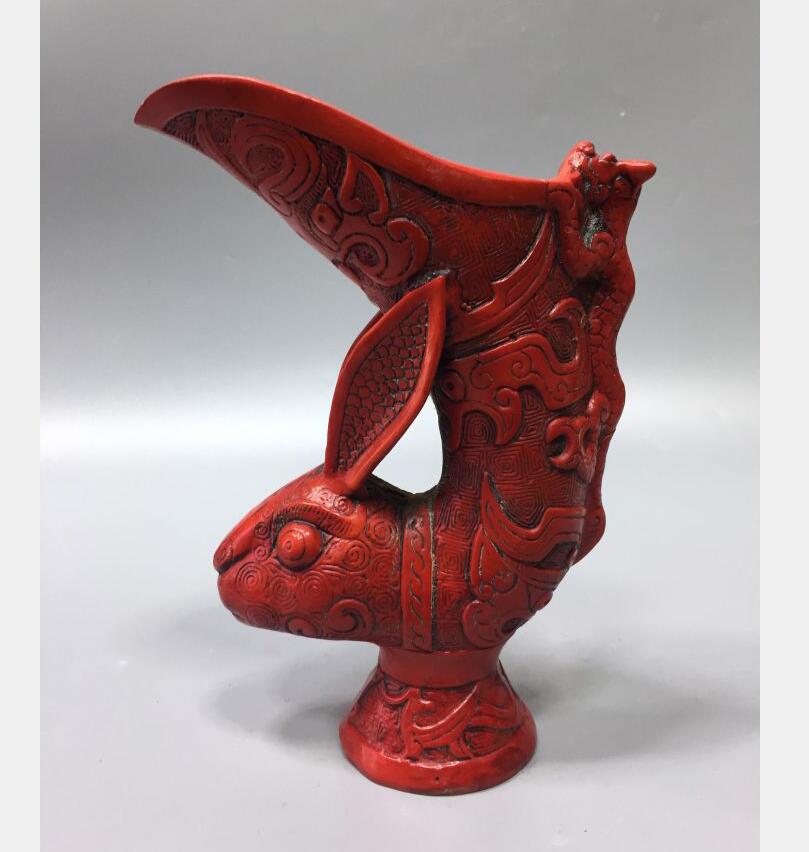 Chinese imitation red coral sheep head wine cup crafts statue