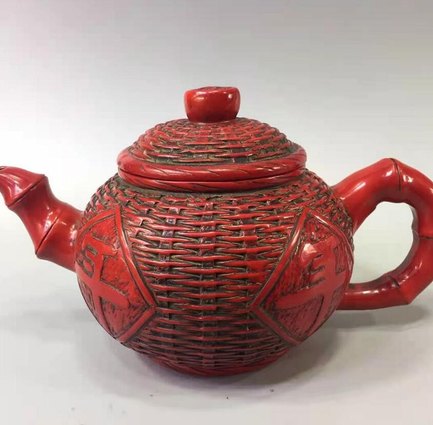 Chinese imitation red coral Fish basket teapot crafts statue