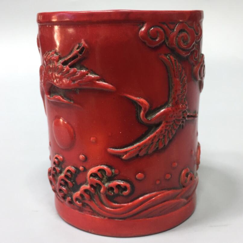 Chinese imitation red coral eight immortals Pen holder crafts statue