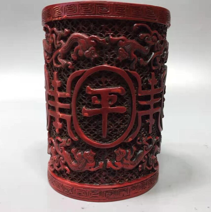 Chinese imitation red coral Brush pot crafts statue