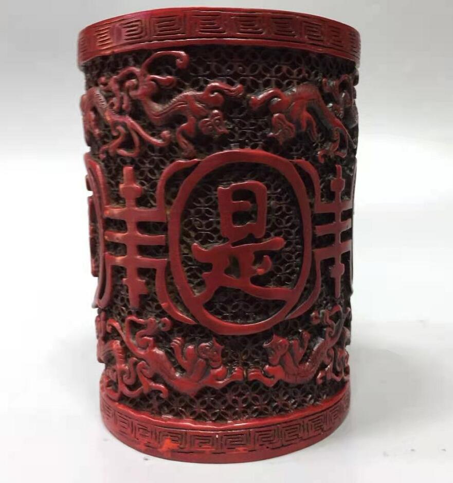 Chinese imitation red coral Brush pot crafts statue