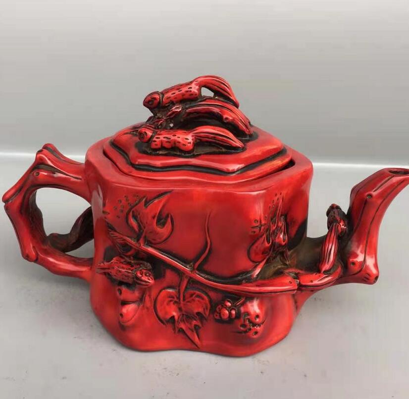 Chinese imitation red coral squirrel teapot crafts statue