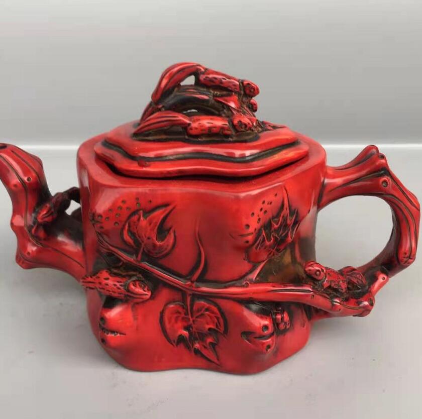 Chinese imitation red coral squirrel teapot crafts statue