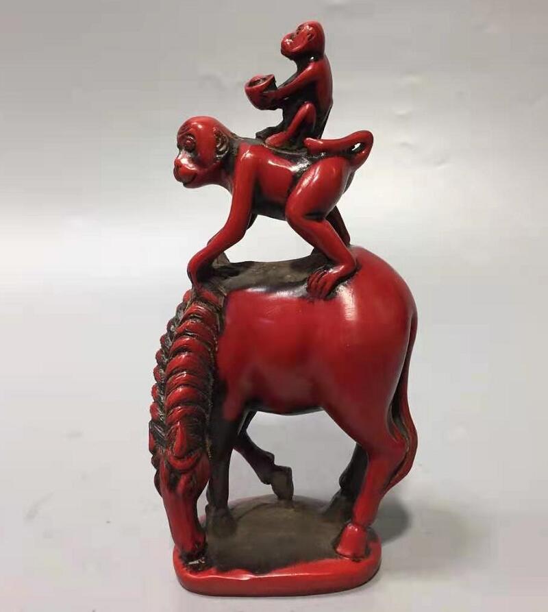 Chinese imitation red coral Monkey riding horse crafts statue