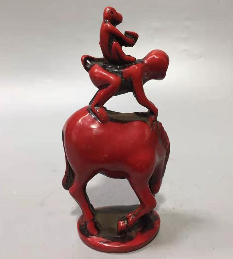 Chinese imitation red coral Monkey riding horse crafts statue