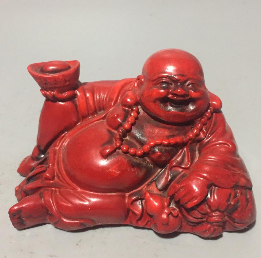 Chinese imitation red coral maitreya sleep Buddha crafts statue