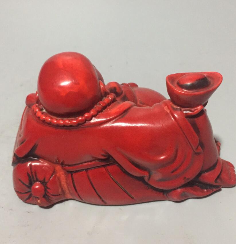 Chinese imitation red coral maitreya sleep Buddha crafts statue